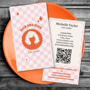 Bold Retro Hair Stylist Whimsical Doodle Pink Red Business Card