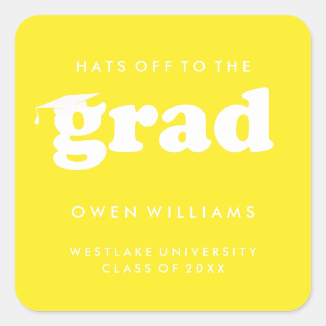 BOLD RETRO HATS OFF TO THE GRAD GRADUATION STICKER (Front)