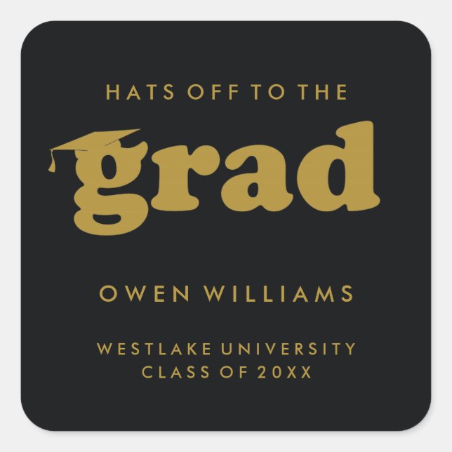 BOLD RETRO HATS OFF TO THE GRAD GRADUATION STICKER (Front)