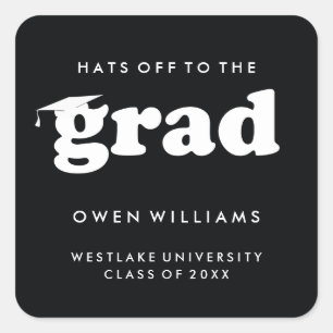 BOLD RETRO HATS OFF TO THE GRAD GRADUATION STICKER