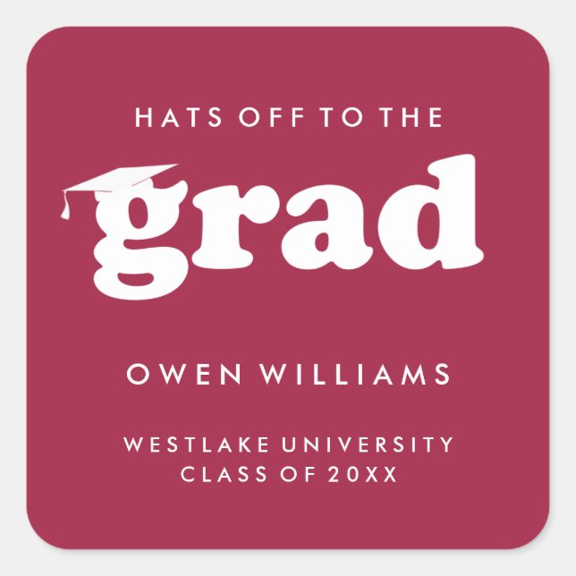 BOLD RETRO HATS OFF TO THE GRAD GRADUATION STICKER (Front)