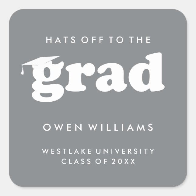 BOLD RETRO HATS OFF TO THE GRAD GRADUATION STICKER (Front)