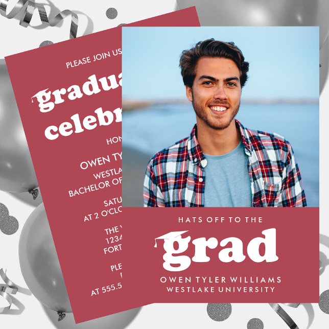 BOLD RETRO HATS OFF TO THE GRAD PHOTO GRAD INVITE (Creator Uploaded)