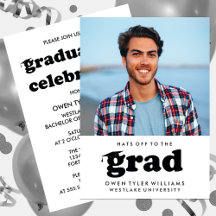 BOLD RETRO HATS OFF TO THE GRAD PHOTO GRAD INVITE