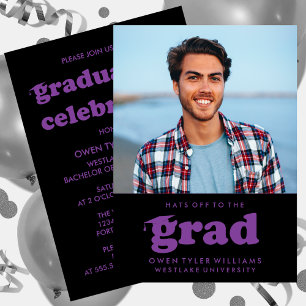 BOLD RETRO HATS OFF TO THE GRAD PHOTO GRAD INVITE