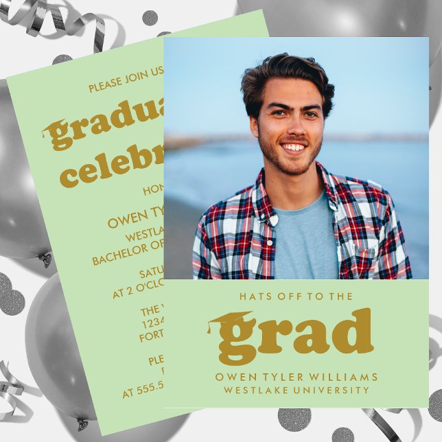 BOLD RETRO HATS OFF TO THE GRAD PHOTO GRAD INVITE (Creator Uploaded)