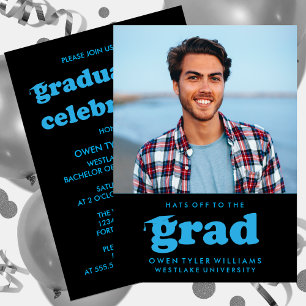 BOLD RETRO HATS OFF TO THE GRAD PHOTO GRAD INVITE