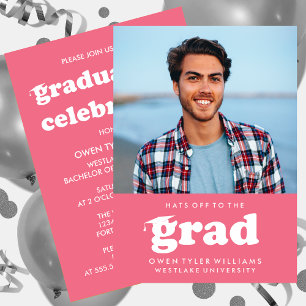 BOLD RETRO HATS OFF TO THE GRAD PHOTO GRAD INVITE