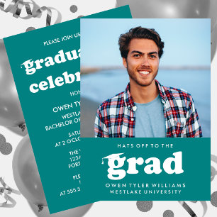 BOLD RETRO HATS OFF TO THE GRAD PHOTO GRAD INVITE