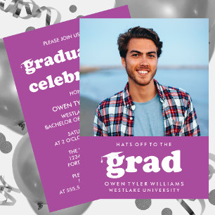 BOLD RETRO HATS OFF TO THE GRAD PHOTO GRAD INVITE