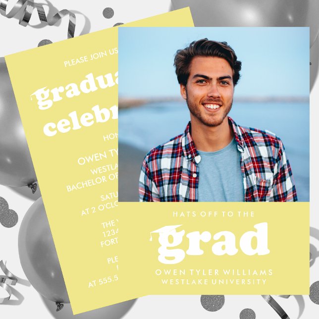 BOLD RETRO HATS OFF TO THE GRAD PHOTO GRAD INVITE (Creator Uploaded)