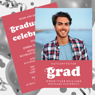 BOLD RETRO HATS OFF TO THE GRAD PHOTO GRAD INVITE