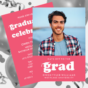 BOLD RETRO HATS OFF TO THE GRAD PHOTO GRAD INVITE