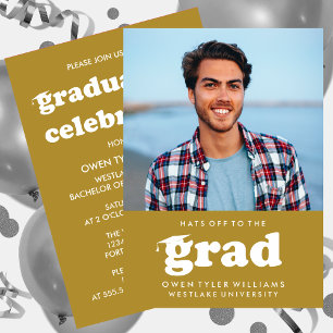 BOLD RETRO HATS OFF TO THE GRAD PHOTO GRAD INVITE