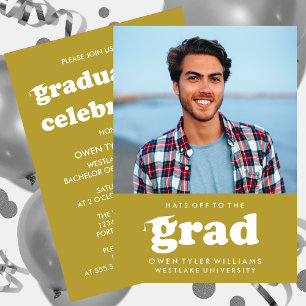 BOLD RETRO HATS OFF TO THE GRAD PHOTO GRAD INVITE