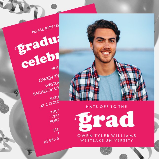 BOLD RETRO HATS OFF TO THE GRAD PHOTO GRAD INVITE (Creator Uploaded)