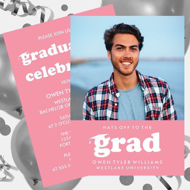 BOLD RETRO HATS OFF TO THE GRAD PHOTO GRAD INVITE (Creator Uploaded)