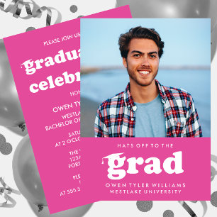 BOLD RETRO HATS OFF TO THE GRAD PHOTO GRAD INVITE