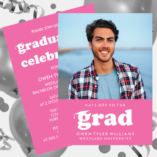 BOLD RETRO HATS OFF TO THE GRAD PHOTO GRAD INVITE