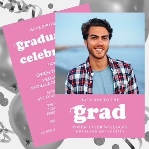 BOLD RETRO HATS OFF TO THE GRAD PHOTO GRAD INVITE