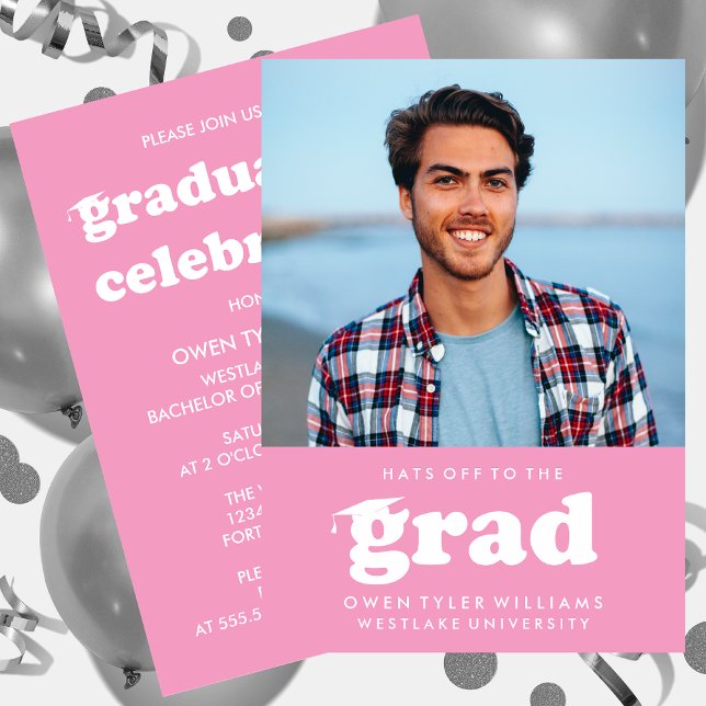 BOLD RETRO HATS OFF TO THE GRAD PHOTO GRAD INVITE (Creator Uploaded)