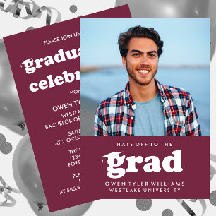 BOLD RETRO HATS OFF TO THE GRAD PHOTO GRAD INVITE
