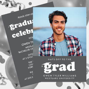 BOLD RETRO HATS OFF TO THE GRAD PHOTO GRAD INVITE