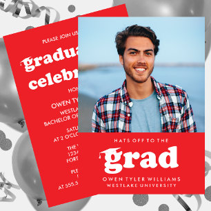 BOLD RETRO HATS OFF TO THE GRAD PHOTO GRAD INVITE