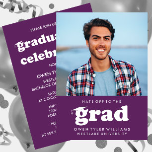 BOLD RETRO HATS OFF TO THE GRAD PHOTO GRAD INVITE