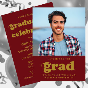 BOLD RETRO HATS OFF TO THE GRAD PHOTO GRAD INVITE