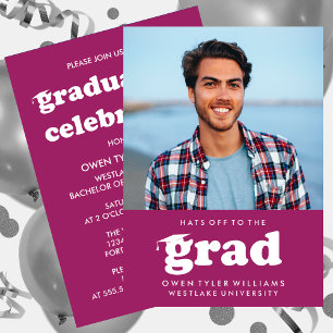 BOLD RETRO HATS OFF TO THE GRAD PHOTO GRAD INVITE