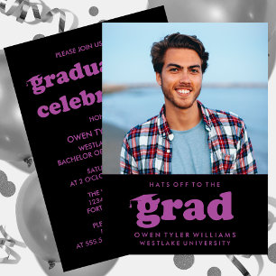 BOLD RETRO HATS OFF TO THE GRAD PHOTO GRAD INVITE