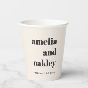 Bold Retro Ivory Wedding Names Party Drinkware Paper Cups