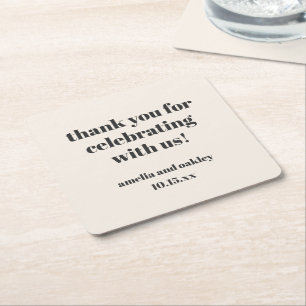 Bold Retro Ivory Wedding Thank You Personalised Square Paper Coaster