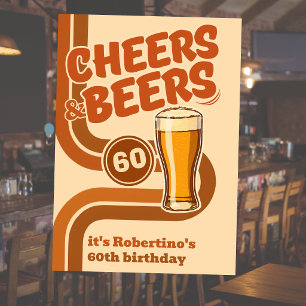 Bold Retro Line Cheers & Beers 60th Birthday Invitation