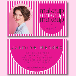 Bold Retro Makeup Artist Pink White Photo Stripes Business Card