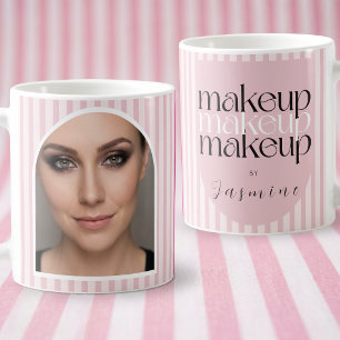 Bold Retro Makeup Artist Pink White Photo Stripes Coffee Mug