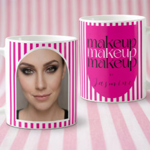 Bold Retro Makeup Artist Pink White Photo Stripes Coffee Mug