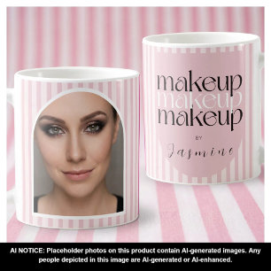 Bold Retro Makeup Artist Pink White Photo Stripes Coffee Mug