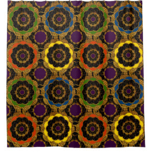 Bold Retro Mandala Hippie Boho Mod Flower Pattern Shower Curtain