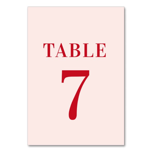 Bold Retro Minimalist Red and Pink Table 7 Wedding Table Number (Front)