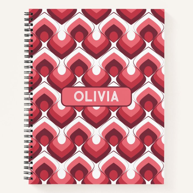 Bold Retro Modern Motif in Pinks Notebook (Front)