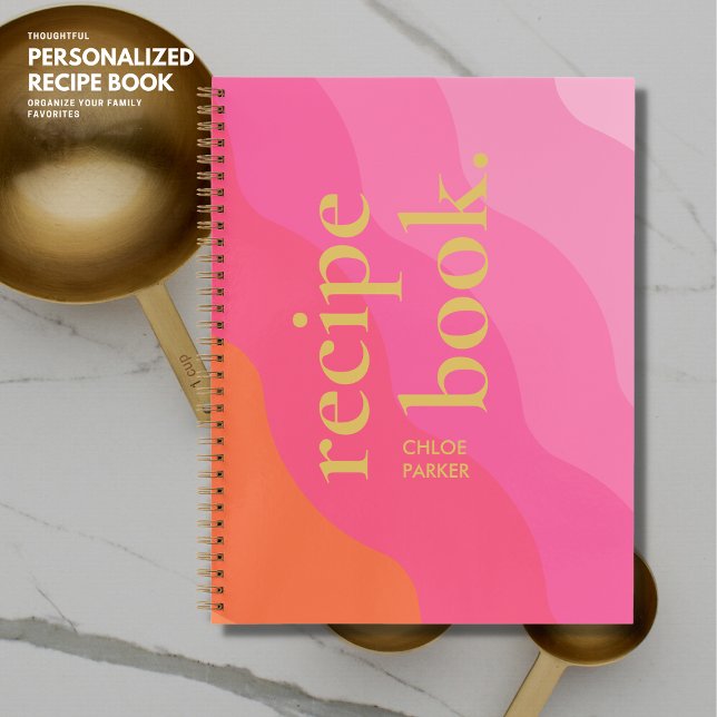 Bold Retro Modern Pink and Gold Monogram Recipe Notebook (Creator Uploaded)