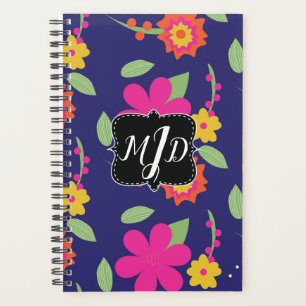 Bold Retro Monogram Floral Neon Planner