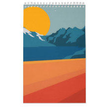 Bold Retro Mountain Scene – Red and Blue Minimalis