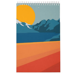 Bold Retro Mountain Scene – Red and Blue Minimalis Calendar