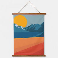 Bold Retro Mountain Scene – Red and Blue Minimalis