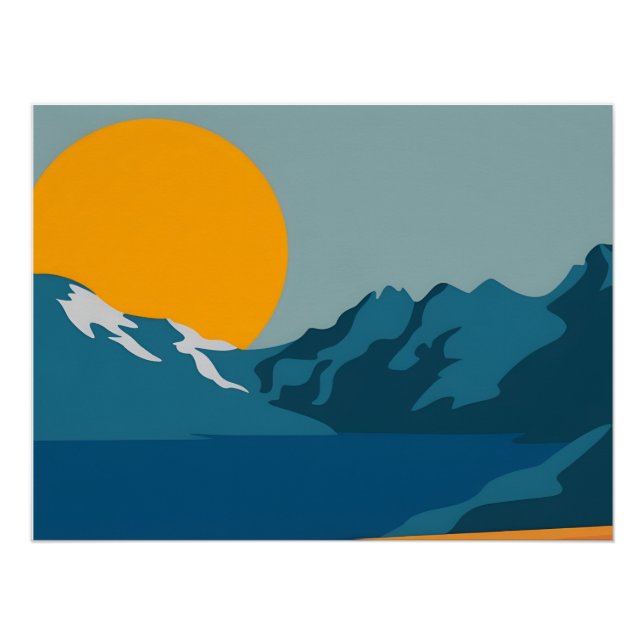 Bold Retro Mountain Scene – Red and Blue  Poster (Front)