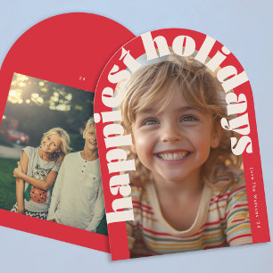 Bold Retro One Photo Modern Arch Christmas Card