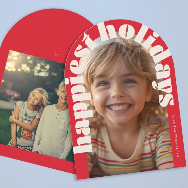 Bold Retro One Photo Modern Arch Christmas Card (Creator Uploaded)